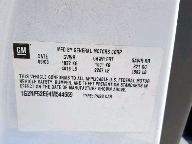 1G2NF52E94M544669 - 2004 PONTIAC GRAND AM S WHITE photo 10