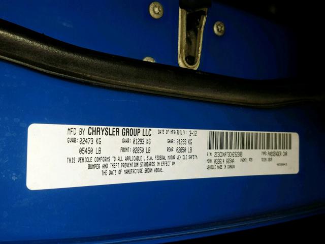 2C3CDXAT3CH232289 - 2012 DODGE CHARGER PO BLUE photo 10
