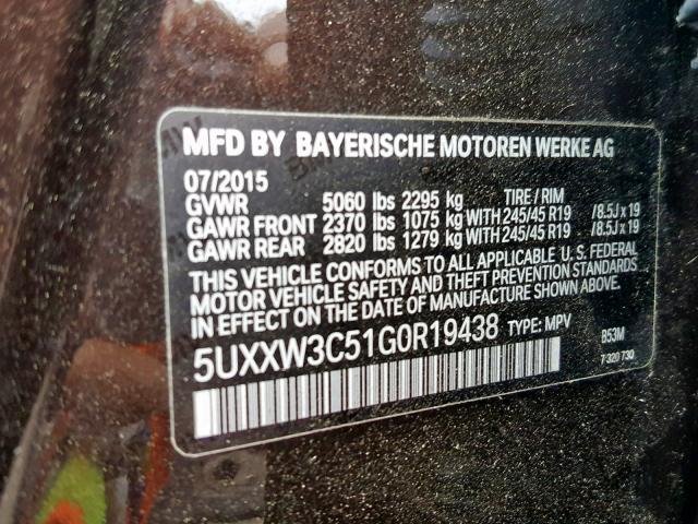 5UXXW3C51G0R19438 - 2016 BMW X4 XDRIVE2 BLACK photo 10