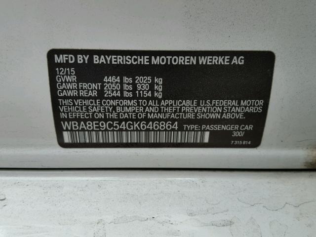 WBA8E9C54GK646864 - 2016 BMW 328 I SULE WHITE photo 10