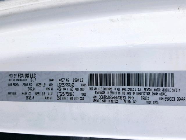 3C6TRVDG5HE543233 - 2017 RAM PROMASTER WHITE photo 10