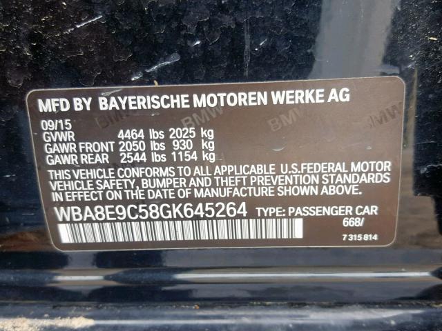 WBA8E9C58GK645264 - 2016 BMW 328 I SULE BLACK photo 10