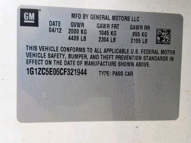 1G1ZC5E06CF321944 - 2012 CHEVROLET MALIBU 1LT CREAM photo 10