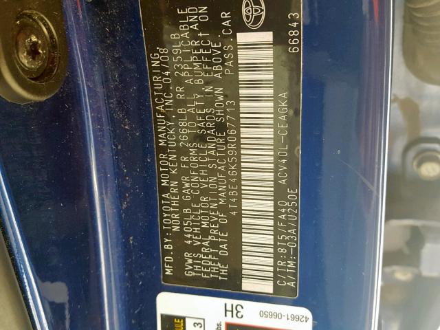 4T4BE46K59R067713 - 2009 TOYOTA CAMRY BASE BLUE photo 10