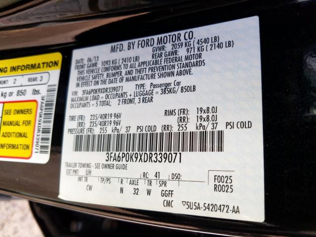 3FA6P0K9XDR339071 - 2013 FORD FUSION TITANIUM  photo 10