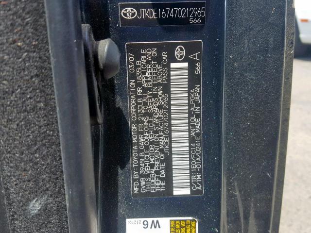 JTKDE167470212965 - 2007 TOYOTA SCION TC BLUE photo 10