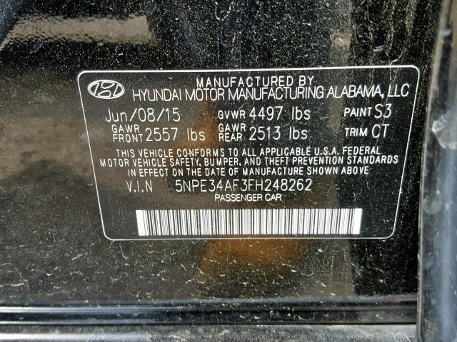 5NPE34AF3FH248262 - 2015 HYUNDAI SONATA SPO BLACK photo 10