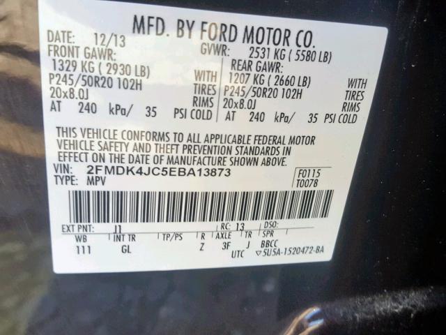 2FMDK4JC5EBA13873 - 2014 FORD EDGE SEL PURPLE photo 10