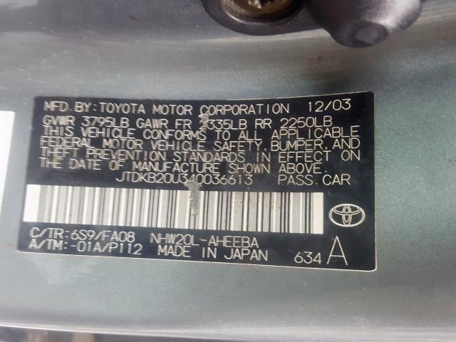 JTDKB20U340036613 - 2004 TOYOTA PRIUS  photo 10