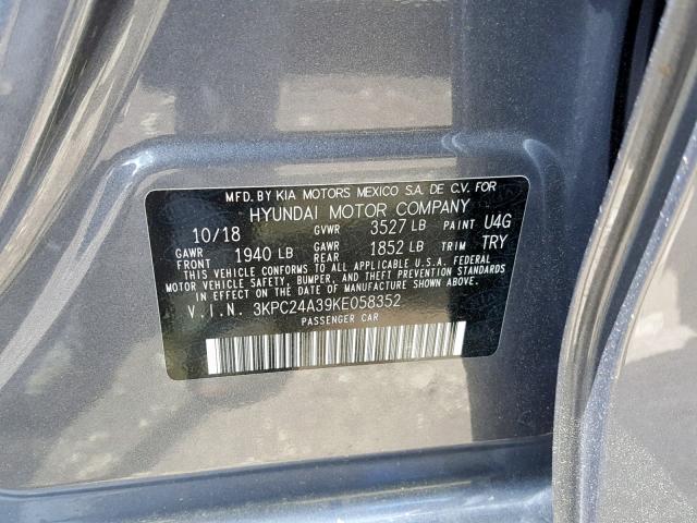 3KPC24A39KE058352 - 2019 HYUNDAI ACCENT SE GRAY photo 10