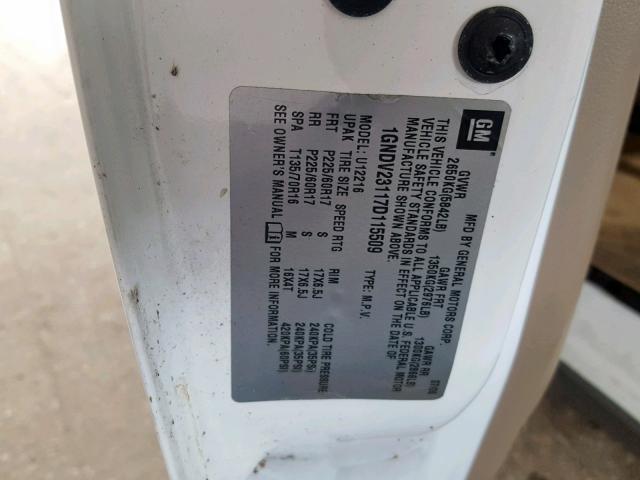 1GNDV23117D115509 - 2007 CHEVROLET UPLANDER L 白色 照片 10