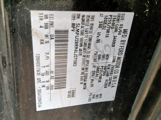 5LMFU28R94LJ27582 - 2004 LINCOLN NAVIGATOR 黑色 照片 10