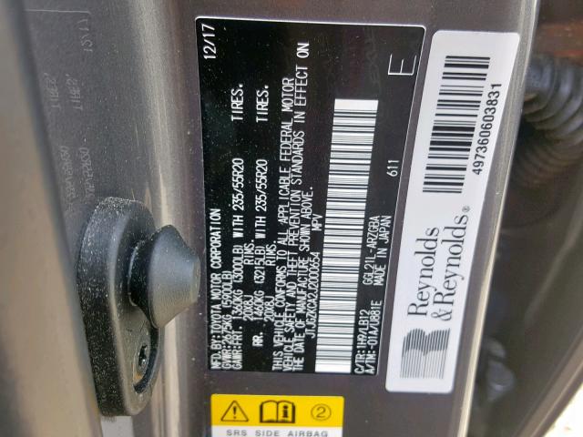 JTJGZKCA2J2000654 - 2018 LEXUS RX 350 L CHARCOAL photo 10