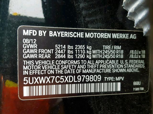 5UXWX7C5XDL979809 - 2013 BMW X3 XDRIVE3 BLACK photo 10