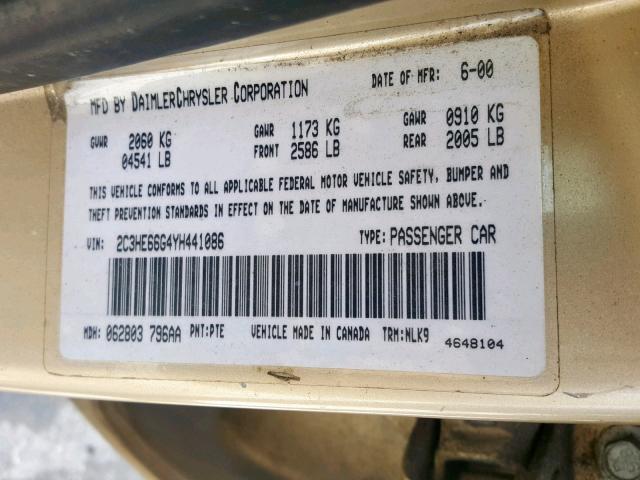 2C3HE66G4YH441086 - 2000 CHRYSLER 300M GOLD photo 10