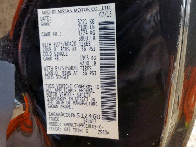 1N6AA0CC6FN512460 - 2015 NISSAN TITAN S BLACK photo 10