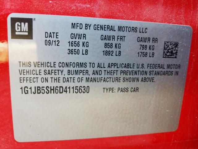 1G1JB5SH6D4115630 - 2013 CHEVROLET SONIC LS  photo 10