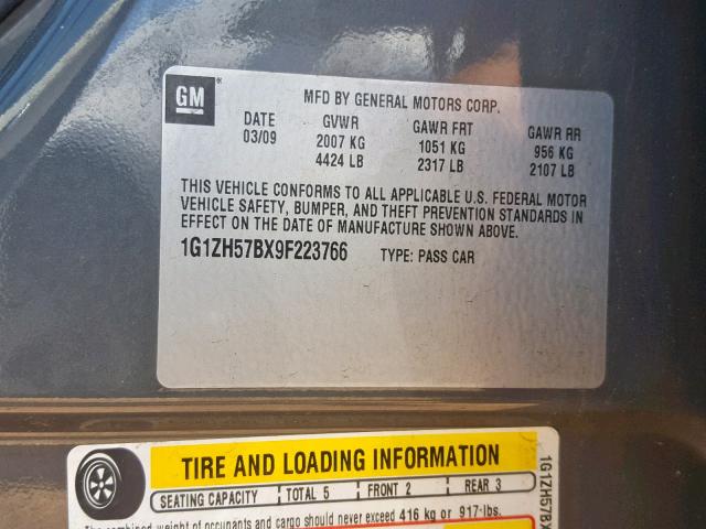 1G1ZH57BX9F223766 - 2009 CHEVROLET MALIBU 1LT 灰色 照片 10