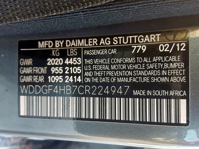 WDDGF4HB7CR224947 - 2012 MERCEDES-BENZ C 250 BLUE photo 10