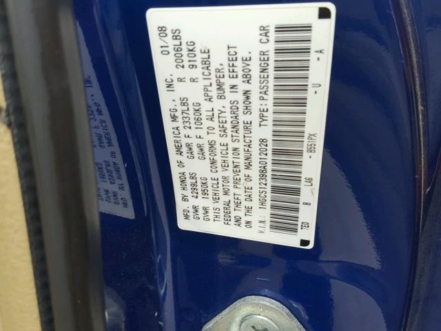 1HGCS12398A012028 - 2008 HONDA ACCORD LX- BLUE photo 10