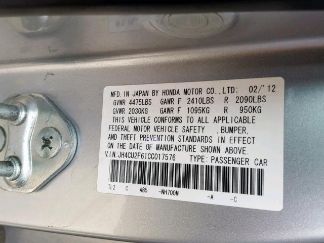 JH4CU2F61CC017576 - 2012 ACURA TSX TECH SILVER photo 10