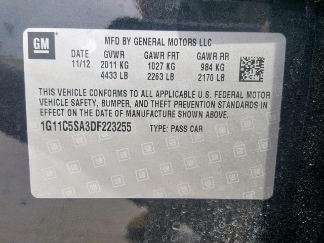 1G11C5SA3DF223255 - 2013 CHEVROLET MALIBU 1LT 黑色 照片 10