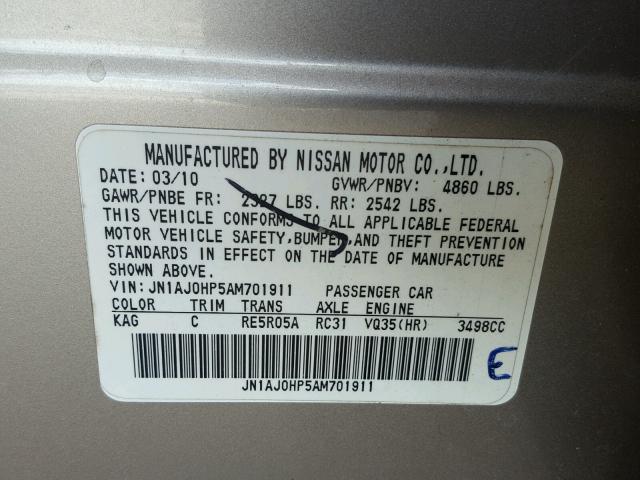 JN1AJ0HP5AM701911 - 2010 INFINITI EX35 BASE GOLD photo 10