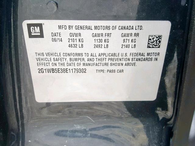 2G1WB5E38E1179302 - 2014 CHEVROLET IMPALA LIM BLACK photo 10