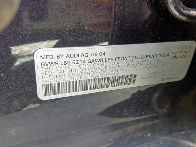 WAUDT94F85N049840 - 2005 AUDI A6 3.2 QUA GRAY photo 10