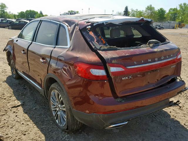 2LMTJ8LR0GBL70358 - 2016 LINCOLN MKX RESERV MAROON photo 3