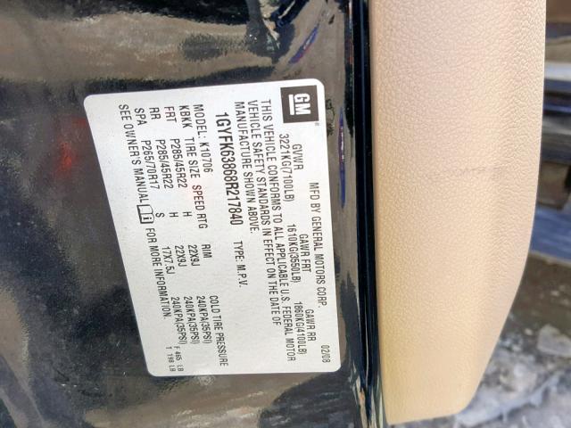 1GYFK63868R217840 - 2008 CADILLAC ESCALADE L BLACK photo 10