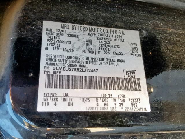 5LMEU27R82LJ12467 - 2002 LINCOLN NAVIGATOR 黑色 照片 10