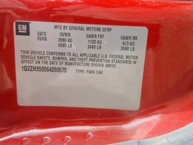 1G2ZH358564289575 - 2006 PONTIAC G6 GT RED photo 10