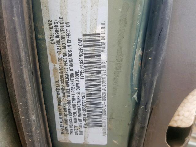 4S3BE635337207370 - 2003 SUBARU LEGACY L GREEN photo 10