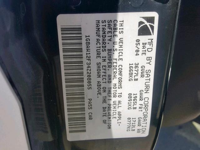 1G8AW12F34Z208055 - 2004 SATURN ION LEVEL SILVER photo 10