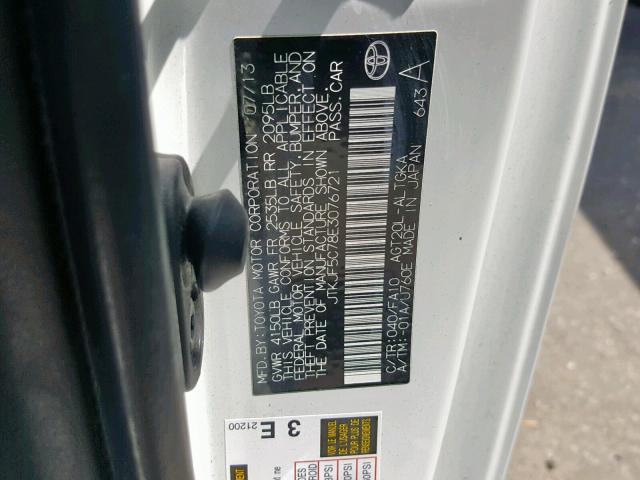 JTKJF5C78E3076721 - 2014 TOYOTA SCION TC WHITE photo 10