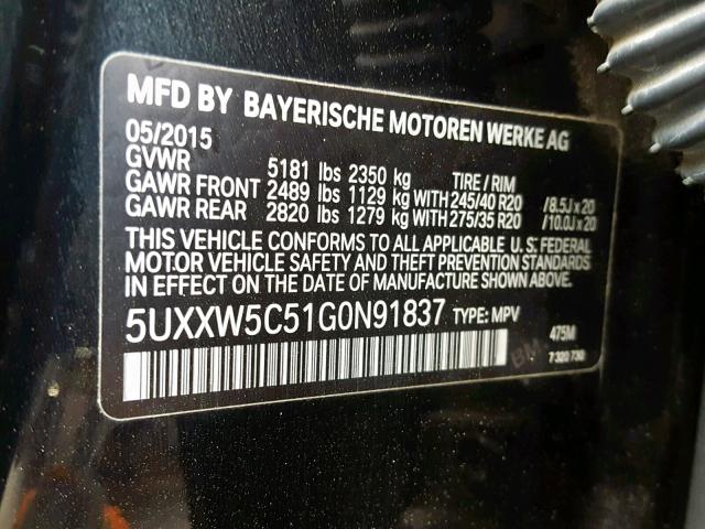 5UXXW5C51G0N91837 - 2016 BMW X4 XDRIVE3 BLACK photo 10