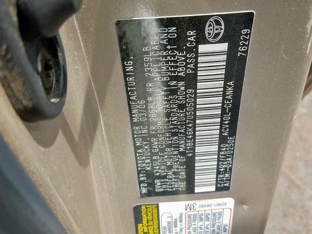 4T1BE46K47U505029 - 2007 TOYOTA CAMRY NEW TAN photo 10