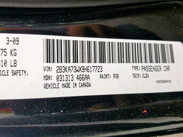 2B3KA73WX9H617723 - 2009 DODGE CHARGER SR BLACK photo 10