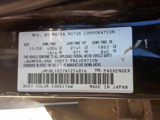 JM1BL1S57A1254816 - 2010 MAZDA 3 S BLACK photo 10