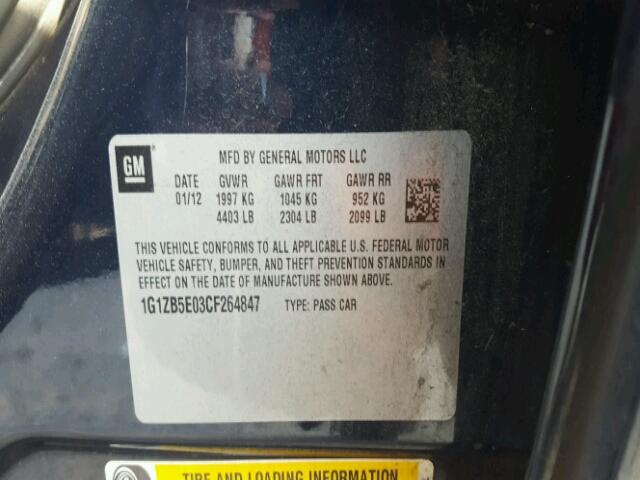 1G1ZB5E03CF264847 - 2012 CHEVROLET MALIBU LS BLUE photo 10