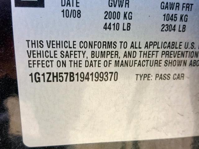 1G1ZH57B194199370 - 2009 CHEVROLET MALIBU 1LT 黑色 照片 10