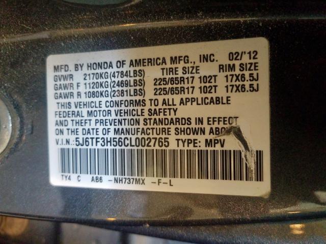 5J6TF3H56CL002765 - 2012 HONDA CROSSTOUR EXL  ფოტო 10