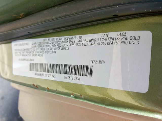 4S4BP61C357384690 - 2005 SUBARU LEGACY OUT GREEN photo 10