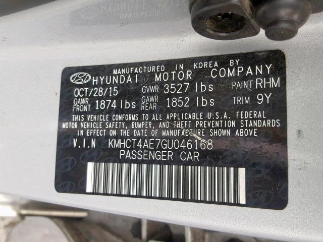 KMHCT4AE7GU046168 - 2016 HYUNDAI ACCENT SE SILVER photo 10