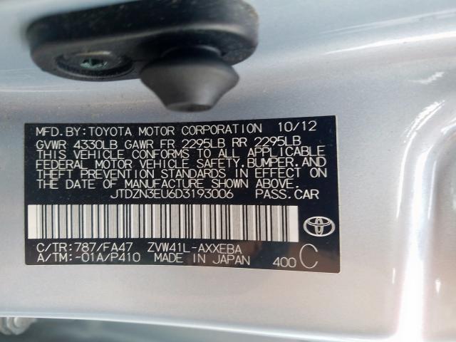 JTDZN3EU6D3193006 - 2013 TOYOTA PRIUS V  photo 10