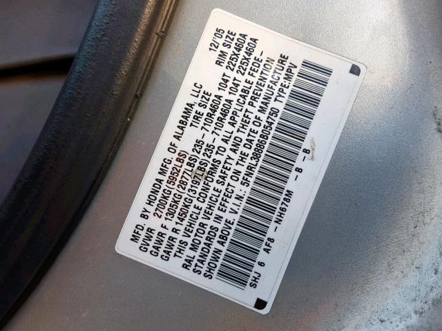 5FNRL38886B054750 - 2006 HONDA ODYSSEY TO SILVER photo 10