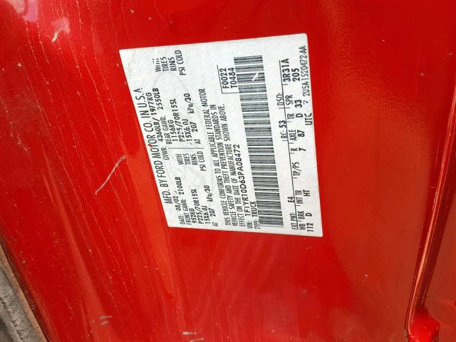 1FTYR10D63PA08472 - 2003 FORD RANGER RED photo 10