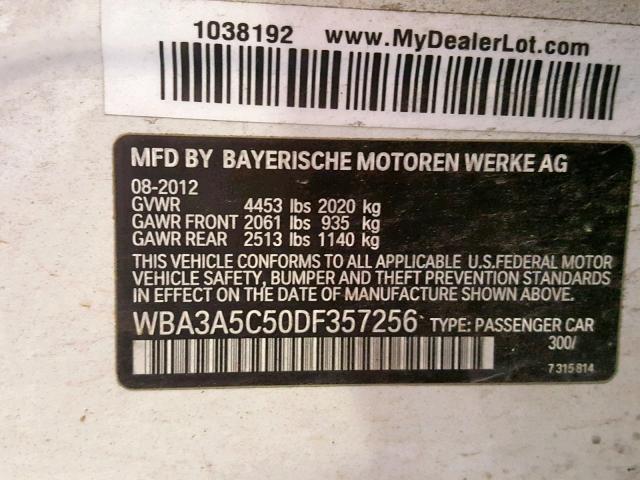 WBA3A5C50DF357256 - 2013 BMW 328 I WHITE photo 10