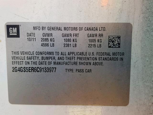 2G4GS5ER6C9133977 - 2012 BUICK REGAL PREM WHITE photo 10